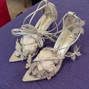 Silver Butterfly Embellished Women's Heels